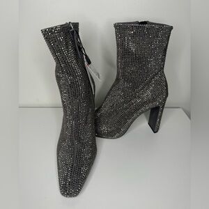Zara Grey Rhinestone Heeled Ankle Boots - Size 39